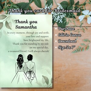 Bridesmaid Thank you card, Maid of Honor thank you card, Thank you card for bridesmaid, Bridesmaid poem thank you card