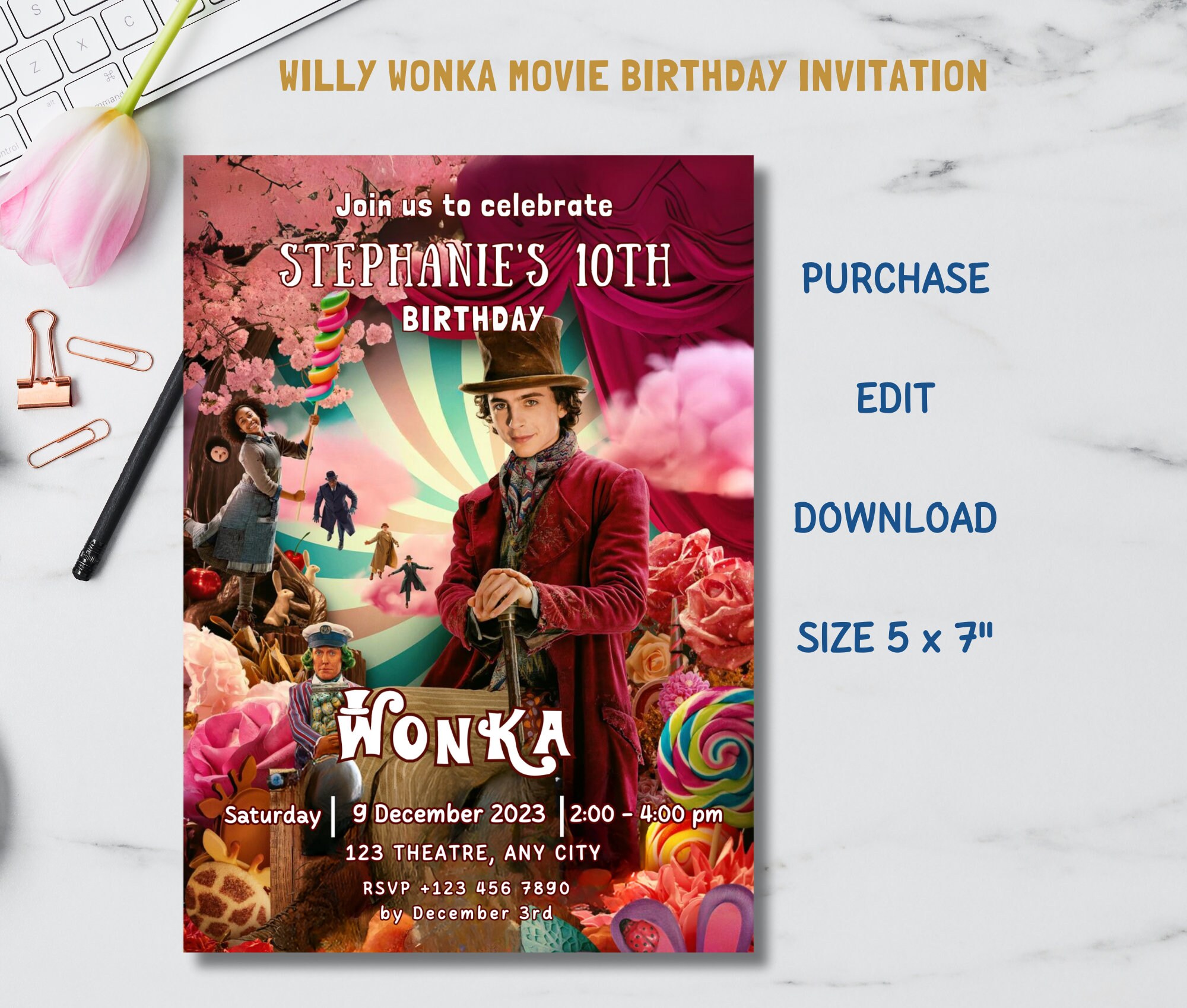Willy Wonka Movie Invitation, Wonka Birthday Invitation, Willy Wonka ...