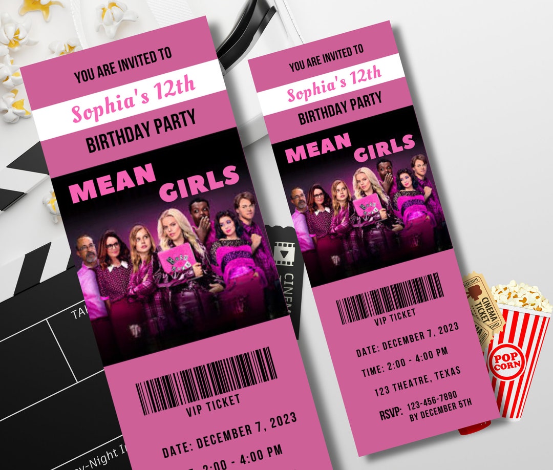 Mean Girls Movie Ticket Invitation, Mean Girls Birthday Invitation