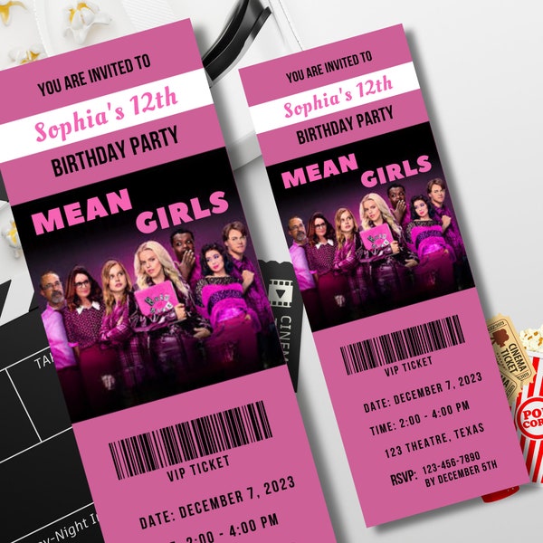 Mean Girls Movie Ticket Invitation, Mean Girls Birthday Invitation, Mean Girls Movie Invitation, Mean Girls Ticket, Mean Girls New Movie
