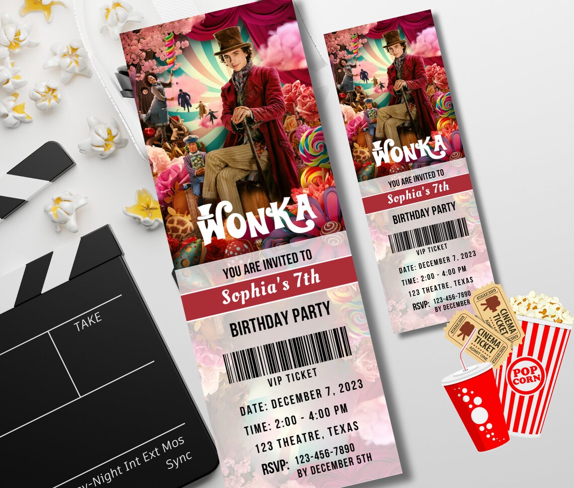 Willy Wonka Movie Ticket Invitation, Wonka Birthday Invitation, Willy