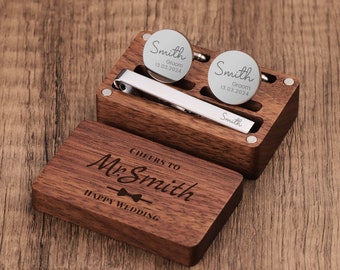 Personalized Cufflinks & Tie Clip Set - Groomsmen Cufflinks, Groomsmen Proposal, Best Man Gift, Father of the Bride, Cufflink with Box