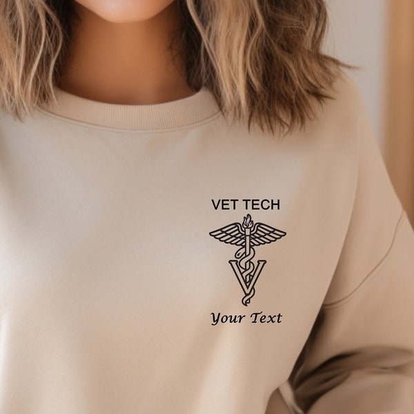 Custom Vet Tech Sweatshirt, Pocket Personalized New Vet Tech Shirt, Veterinarian Symbol Appreciation Gifts, Student Vet Technician Sweater