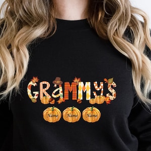 Custom Halloween Grammy&#39;s Sweatshirt, Pumpkin Personalized Family Member Name Shirt, Grammy Halloween Pumpkin Sweater, Grammys And Grandkids