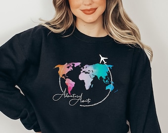 Travel Sweatshirt, Traveler Shirt, Adventure Awaits Sweater, Adventure Trip T Shirt, Airplane World Map Tee, Holiday Sweatshirt