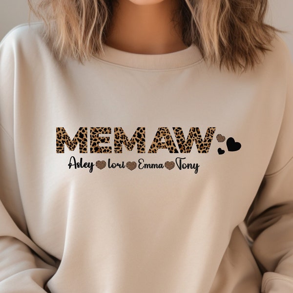 Custom Memaw Sweatshirt, Personalized Memaw Grandkids Name Shirt , Mothers Day Gift, Valentines Day Gift, Gift For Memaw Tee