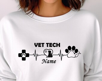 Custom Vet Tech Sweatshirt, Personalized Vet Tech Heart Paw Shirt, Veterinarian Appreciation Gift, Student Vet Technician Dog Paw Sweater