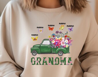 Custom Grandma Butterfly Sweatshirt, Gift for Grandmother, Gift for Grammy, Personalized Mothers Day Gift for Grandma, Grandkids Names Shirt