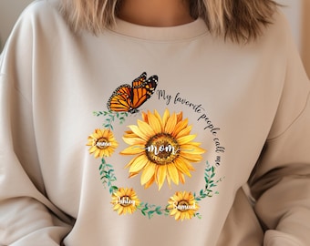 Custom Mom Sunflower Sweatshirt, My  People Shirt, Gift for Mom, Personalized Mothers Day Gift for Mom, Grandkids Names, Valentines