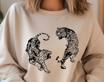 Vintage Tiger Sweatshirt, Tiger Graphic T Shirt, Double Tiger Hoodie, Tiger Lover Gift, Tiger Sweater