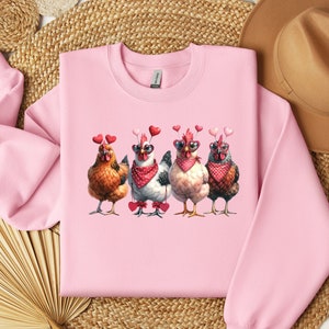 Valentine&#39;s Day Farm Chicken Sweatshirt,  Love Heart Chicken T Shirt, Valentine Farm Hoodie, Gift For Chicken Lover, Cute Animal Farmer Gift