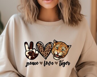 Peace Love Tiger Sweatshirt, Tiger Sweater, Tigers Shirt, Tiger Animal T Shirt, Tigers Fan Tshirt, Animal Tiger Lover Tee