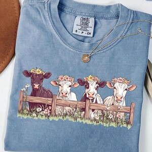 Comfort Colors® Floral Cow Shirt, Funny Cow Graphic Tee, Farmcore Aesthetic Shirt, Cow Shirt for Women, Gift for Cow Lover