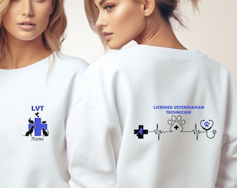 Custom Vet Tech Paw Sweatshirt, Licensed Personalized LVT Vet Tech Shirt, Veterinarian Appreciation Gift, Student Vet Technician LVT Sweater