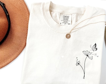 Comfort Colors® Dandelion and Butterfly Shirt, Wildflower Tee, Inspirational Nature Shirt, Faith Floral Tee, Butterfly Gift for Her,