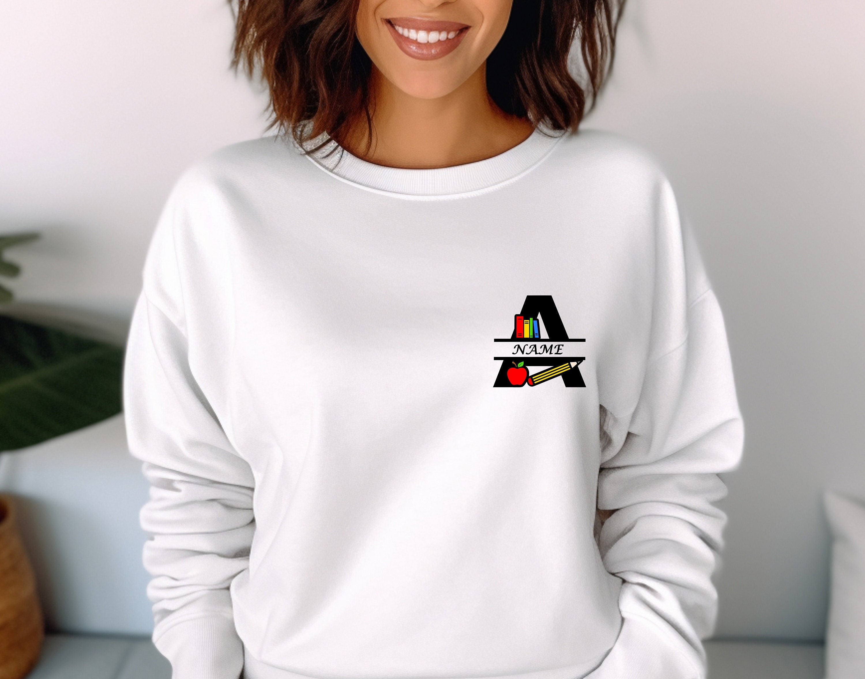 Custom Teacher Monogram Shirt, Teacher Personalized Name Sweatshirt, Gift For Teacher, Teacher Name T Shirt, Custom Teacher Crewneck Tee