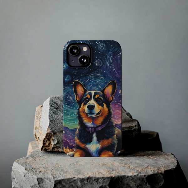 Tri Color Corgi Starry Night iPhone X through 15 Slim Phone Case