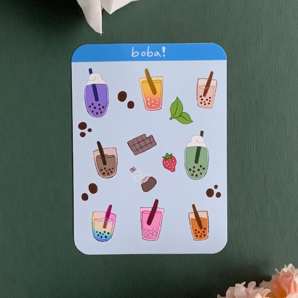 Mini Boba Sticker Sheet | Handmade water bottle & stationary stickers | Cute boba, bubble tea drink stickers