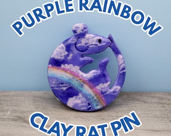 Handpainted Purple Rainbow Rat Pin | Clay Pins | One-of-a-kind