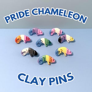 Pride chameleon pins | Handmade Clay Pins | Cute chameleon LGBTQ+ queer pins