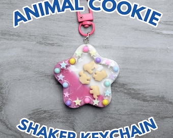 Handmade Shaker Keychain | Animal cookie inspired resin shaker accessory