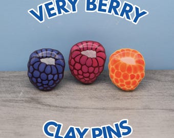 Handmade Berry Pins | Clay Pins | Raspberry, blackberry, & salmonberry