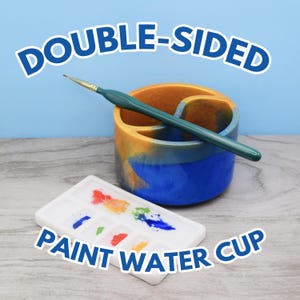 Paint Water Cup & Palette | Handmade resin artist gift | Blue and gold double-sided paint cup to keep your water clean while painting!