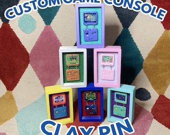 Custom Handpainted Game Console Pin |  Clay Pins | One-of-a-kind dangle retro gaming pins, any color and video game on screen