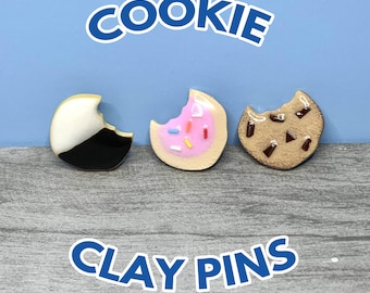 Cookie Pins | Handmade Clay Pins | Cute chocolate chip, sprinkle, black and white cookie pins | Yummy dessert clay pins