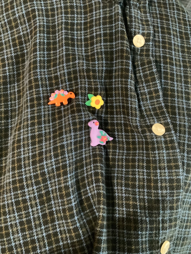 Tropical Dino Pins Handmade Clay Pins Cute Trex, Triceratops Dinosaur