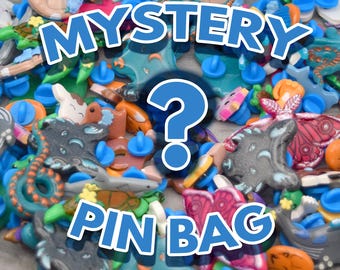 ANIMAL THEMED Mystery Pin Bags! | Handmade Clay Pins | Cute random gacha pins | 5 pins per bag!
