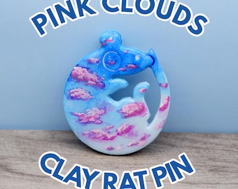Handpainted Pink Clouds Rat Pin | Clay Pins | One-of-a-kind
