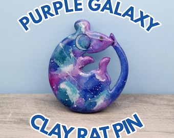 Handpainted Purple Galaxy Rat Pin | Clay Pins | One-of-a-kind