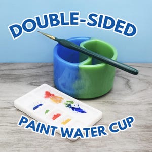 Paint Water Cup & Palette | Handmade resin artist gift | Blue and green double-sided cup to keep your paint water clean!