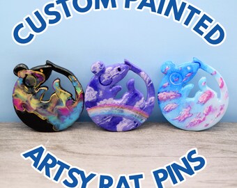 Handmade Custom-Painted Artsy Rat Pin | Clay Pins | One-of-a-kind