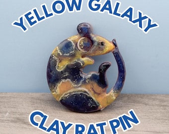 Handpainted Yellow Galaxy Rat Pin | Clay Pins | One-of-a-kind