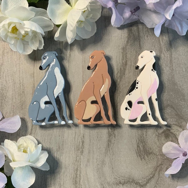 Greyhound Pins | Handmade Clay Pins | Cute realistic dog puppy pins