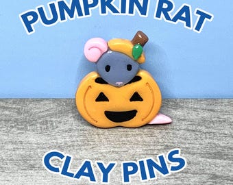 Pumpkin Rat Pin | Handmade Clay Pins | Cute Halloween rat pin