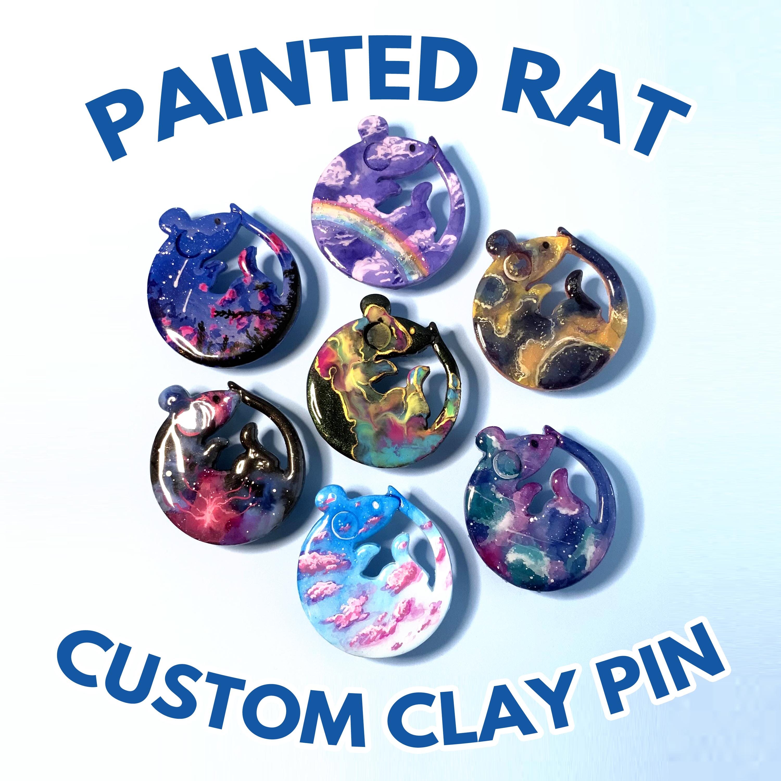 Custom Handpainted Rat Pin | Handmade Clay Pins | One-of-a-kind polymer clay pin of your pet rat!