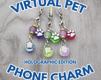 Handmade Virtual Pet Phone Charm | Holographic style | Nostalgic resin charm accessory