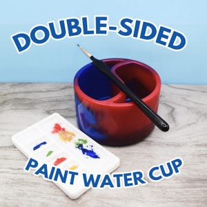 Paint Water Cup & Palette | Handmade resin artist gift | Blue and red double-sided cup to keep your paint water clean!