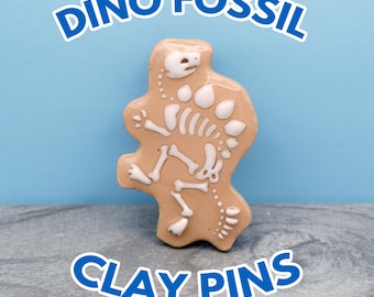 Handmade Dinosaur Fossil Pins | Large polymer clay archeology pin