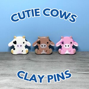 Cow Pins | Handmade Clay Pins | Cute white, brown, pink cow pins