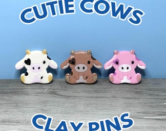 Cow Pins | Handmade Clay Pins | Cute white, brown, pink cow pins