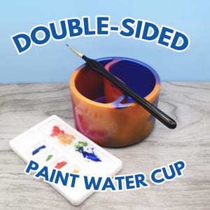 Paint Water Cup & Palette | Handmade resin artist gift | Blue magenta and orange double-sided cup to keep your paint water clean!