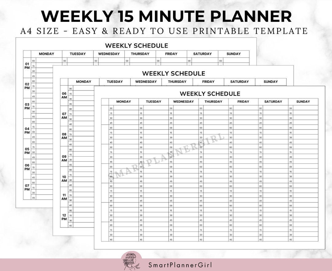 15 Minute Weekly Appointment Planner Printable A4 Weekly Shop Planner ...