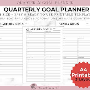 Goal Planner Printable Quarterly | 12 Week Year Planner | 12 Week Goal Planner Printable | 3 Month Goals, Productivity Planner A4 PDF