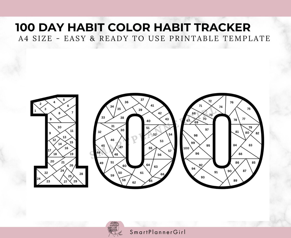 100 Day Habit Tracker Printable Coloring Sheet, Exercise Tracking ...