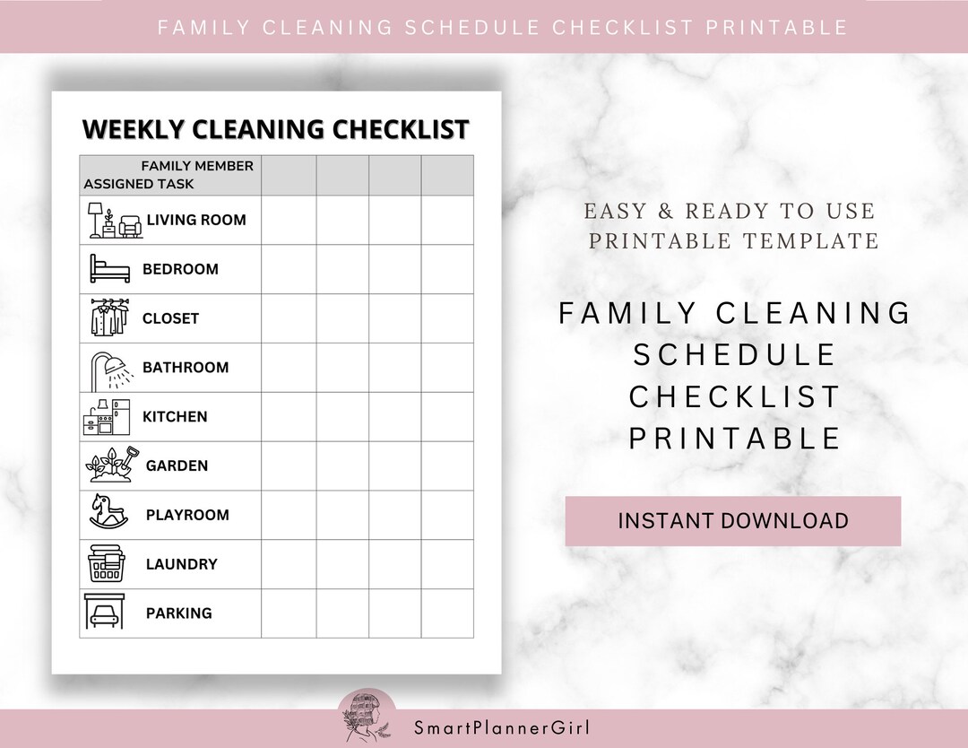 Chore Chart for Kids, Family Planner Printable, Weekly Family Cleaning ...