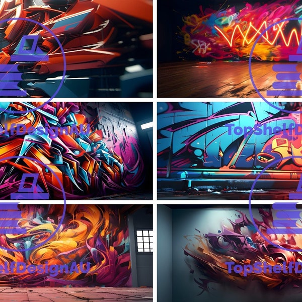 10 Graffiti Digital Photography Backgrounds, Overlays, Backdrops in high resolution, upscaled and large format